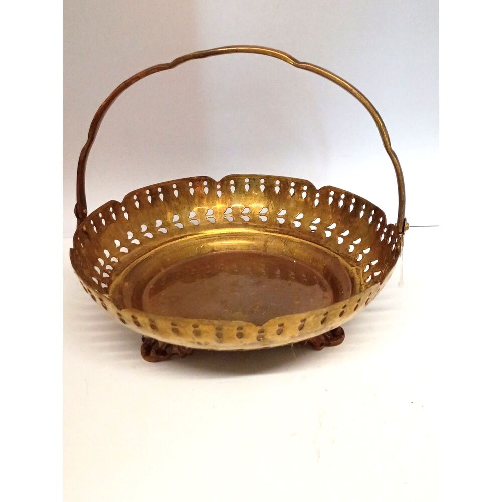 Vintage Brass Basket Bowl • 7” • Boho Cottagecore Decor • Rustic Metal • rustic